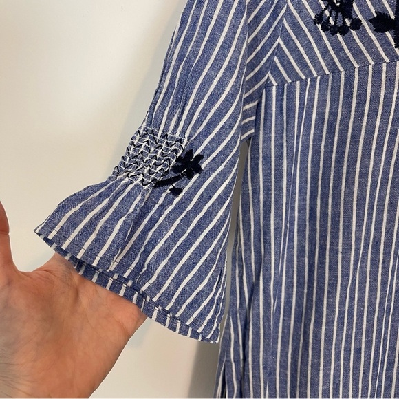 Madewell Breeze Embroidered Shift Dress v neck striped 2/3 sleeve pocket size S - Picture 5 of 7